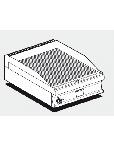 Fry top a gas da banco, 10,5kw, piastra rigata,  superficie di cottura cm 56x51 - cm 60x70,5x28h