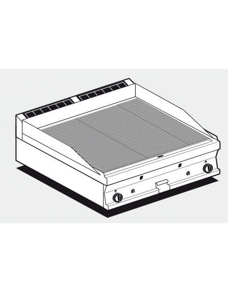 Fry top a gas da banco, 14kw, piastra doppia rigata, superficie di cottura cm 76x51 - cm 80x70,5x28h