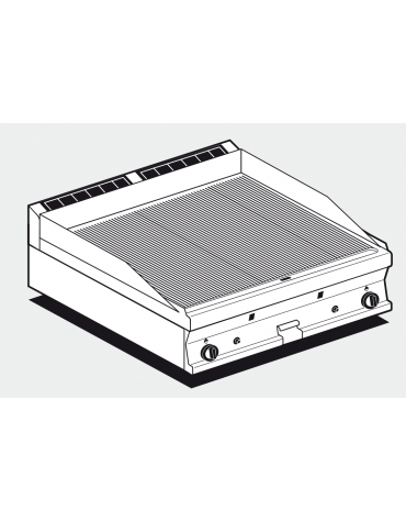 Fry top a gas da banco, 14kw, piastra doppia rigata cromata, superficie di cottura cm 76x51 - cm 80x70,5x28h