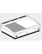 Fry top a gas da banco, 21kw, piastra cromata 1/2 liscia, 1/2 rigata superficie di cottura cm 116x51 - cm 120x70,5x28h