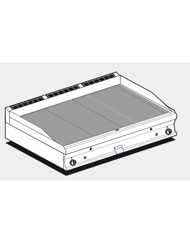 Fry top a gas da banco, 21kw, piastra doppia rigata cromata, superficie di cottura cm 116x51 - cm 120x70,5x28h