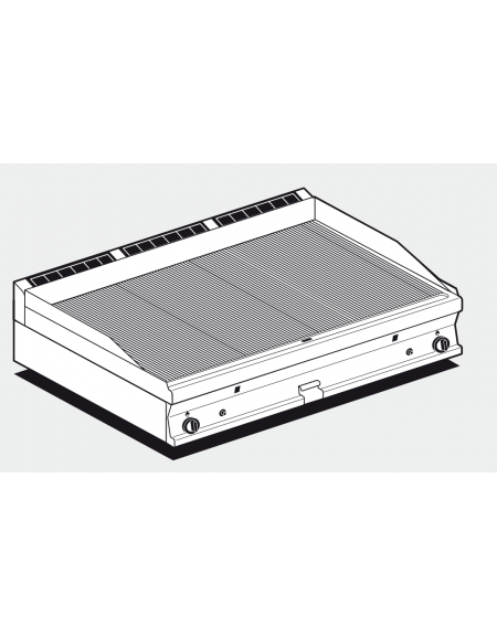 Fry top a gas da banco, 21kw, piastra doppia rigata cromata, superficie di cottura cm 116x51 - cm 120x70,5x28h