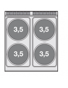 Cucina elettrica trifase-20,7kw, 4 piastre tonde su forno elettrico statico, camera cm 675x53x34h - cm 80x 90x 90h