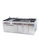 Cucina elettrica trifase-20,7kw, 4 piastre tonde su forno elettrico statico, camera cm 675x53x34h - cm 80x 90x 90h