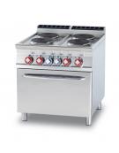 Cucina elettrica trifase-19,32kw, 4 piastre tonde su forno elettrico ventilato, camera cm 55x36x34h - cm 80x 90x 90h