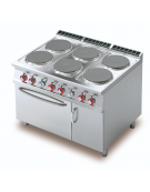 Cucina elettrica 26,32kw, 6 piastre tonde su forno elettrico ventilato, camera cm 55x36x34h, 1 vano neutro - cm 120x 90x 90h